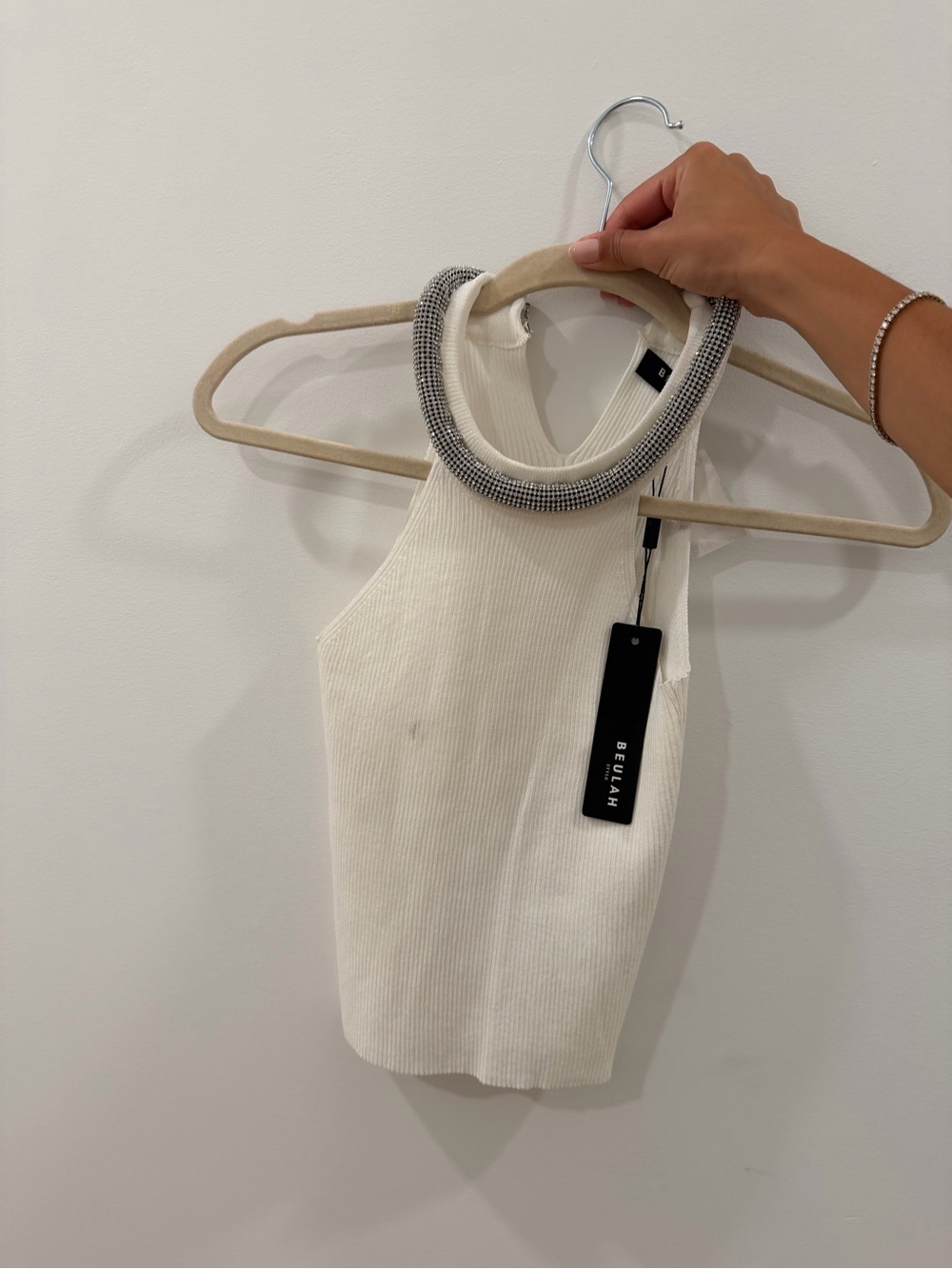 BEULAH Cream Ribbed Halter Tank Top